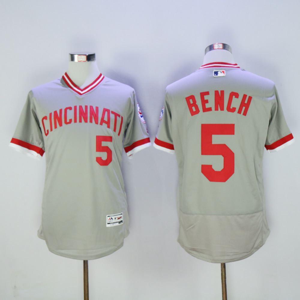 Men MLB Cincinnati Reds 5 Bench grey Throwback 1976 jerseys